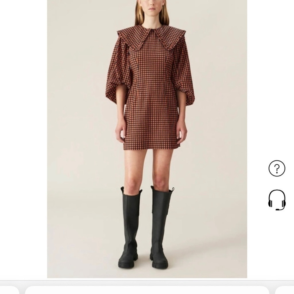 GANNI SEERSUCKER CHECK MINI DRESS FLAME SIZE 38 - Picture 8 of 16